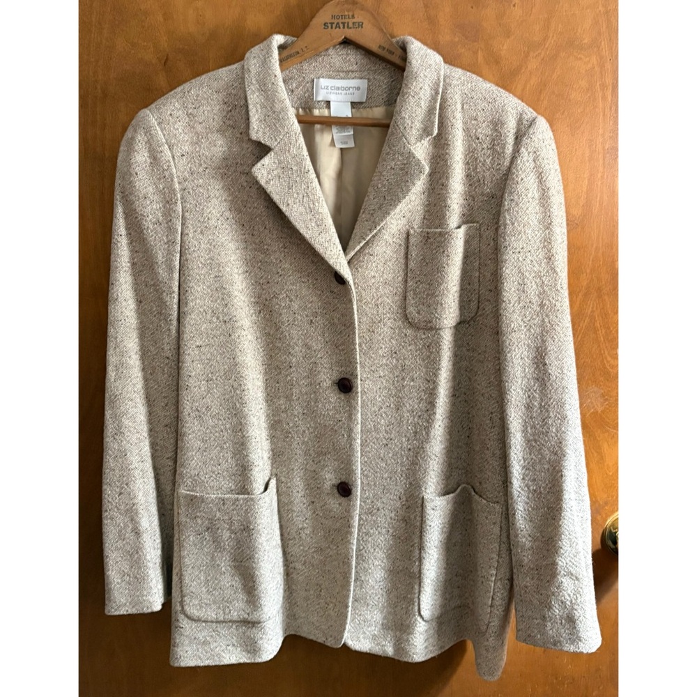 Vintage Wool Oatmeal Boucle Tweed Chore Coat XL Barn Jacket Oversized Boxy Y2K